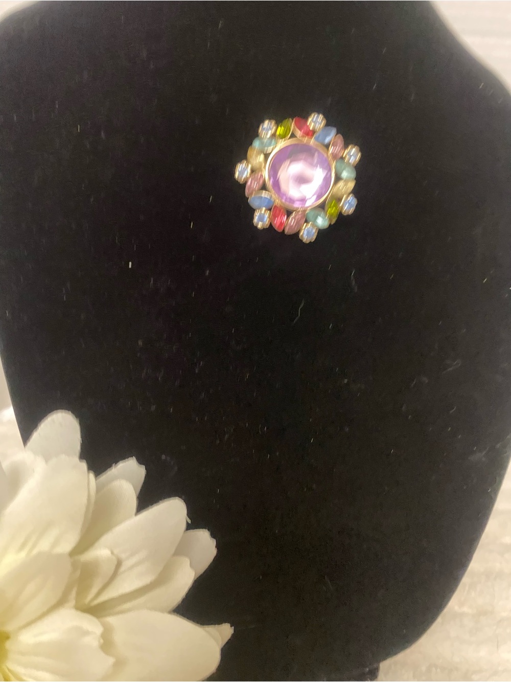 Monet Multicolor Floral Cluster Brooch with Pink Center